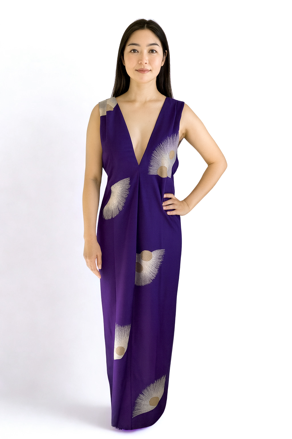 Sheer dress with fan embroidery